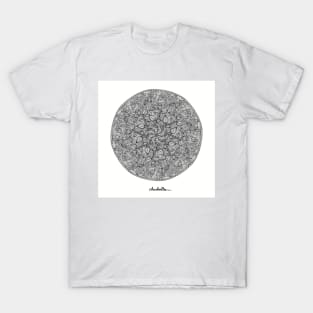 Garden Mandala - Intricate Black and White Digital Illustration, Vibrant and Eye-catching Design, Perfect gift idea for printing on shirts, wall art, home decor, stationary, phone cases and more. T-Shirt